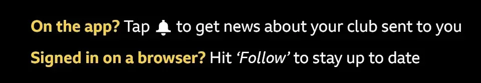 An image detailing how to follow your Championship team on BBC Sport: "On the app? Tap the bell icon to get news about your club sent to you. Signed in on a browser? Hit 'Follow' to stay up to date.