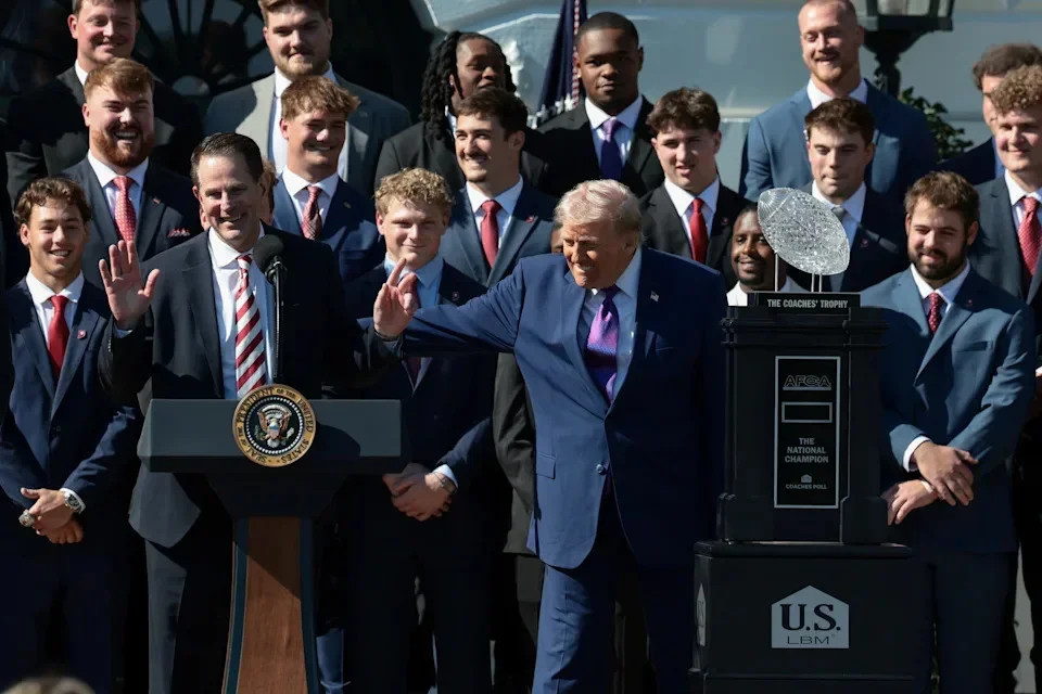 Head football coach at Indiana University, Curt Cignetti, speaks as U.S. President Donald Trump hosts an event for the 2026 College Football Playoff (CFP) National Champions from Indiana University at the White House in Washington, D.C., U.S., May 11, 2026. REUTERS/Evelyn Hockstein